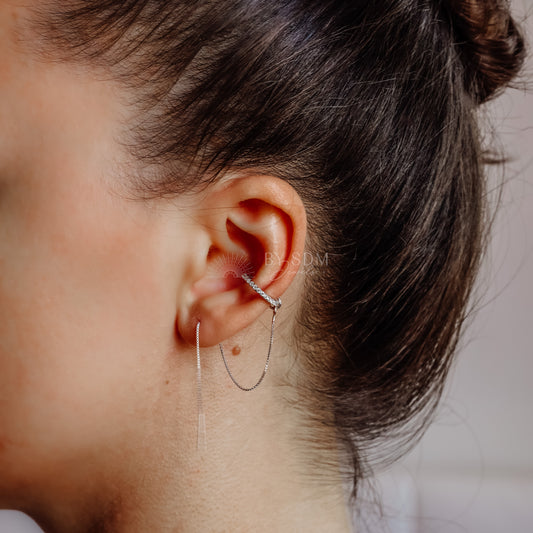 Ear cuff with chain • Dainty gold ear cuff • Huggie ear cuff • Minimalist gold ear cuff • Fake huggie earrings • Non pierce Tiny ear cuff