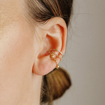 Minimalist Ear Cuff • Gold Ear Cuff • No Piercing One Band And Double Chain Ear Cuff • Ear Cuff No Pierced • BYSDMJEWELS