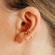 Load image into Gallery viewer, Minimalist Ear Cuff • Gold Ear Cuff • No Piercing One Band And Double Chain Ear Cuff • Ear Cuff No Pierced • BYSDMJEWELS
