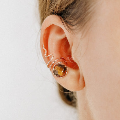 Snake Ear Cuff with Tiger Eye • Serpent Ear Cuff • BYSDMJEWELS