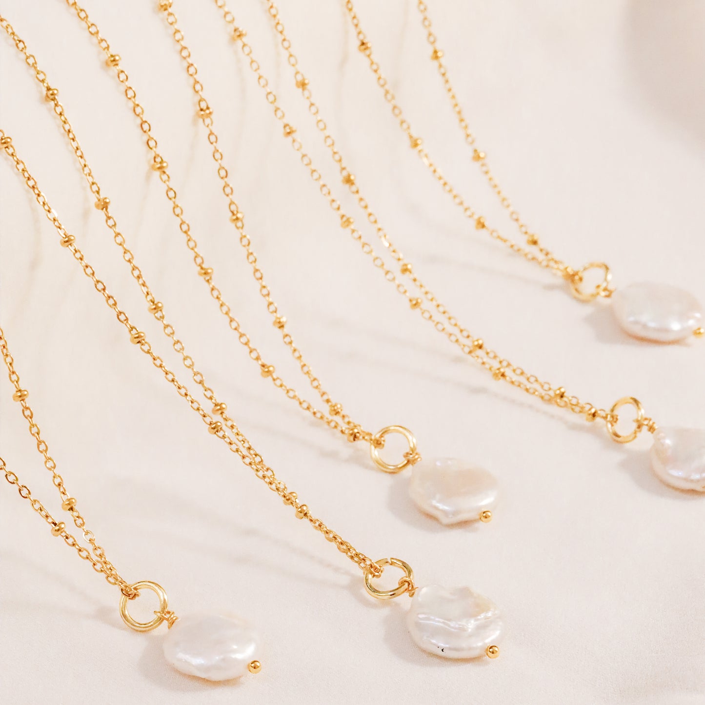 Baroque Pearl Pendant Necklace: 18k Gold Stainless Steel Satellite Chain