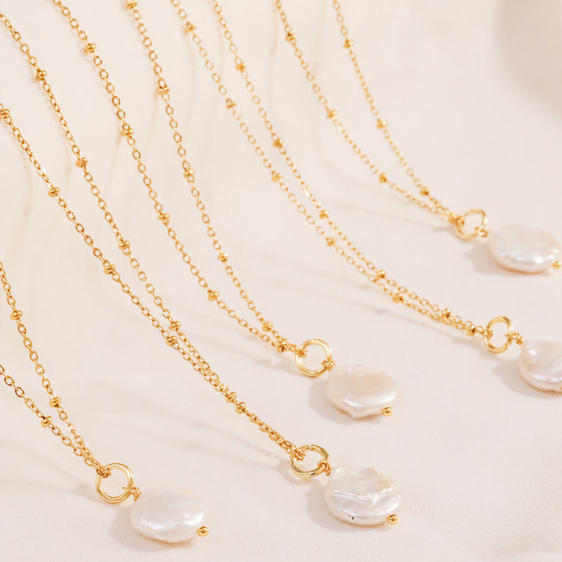 Baroque Pearl Pendant Necklace: 18k Gold Stainless Steel Satellite Chain