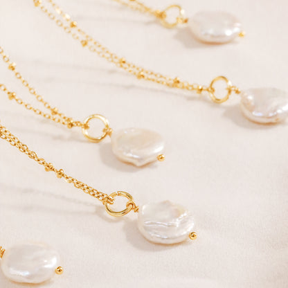 Baroque Pearl Pendant Necklace: 18k Gold Stainless Steel Satellite Chain