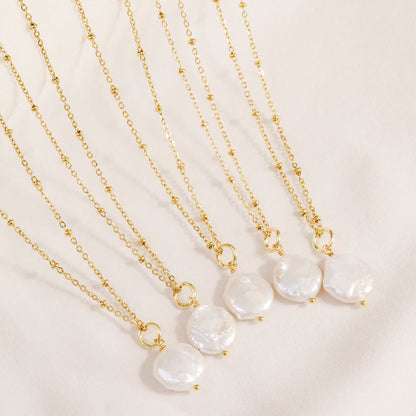 Baroque Pearl Pendant Necklace: 18k Gold Stainless Steel Satellite Chain