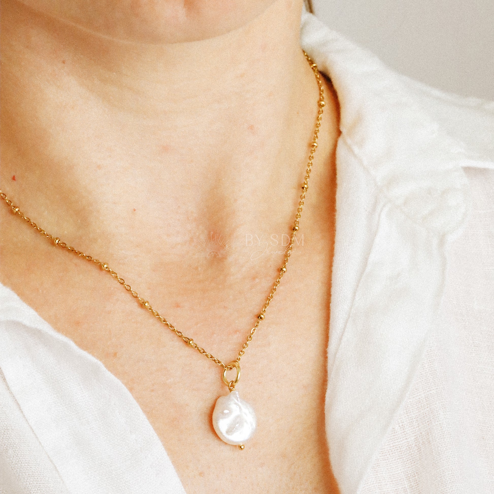 Coin Pearl Charm Necklace • Friendship Necklace • Delicate Layering Necklace • Natural Pearl Gift Idea for Women • BYSDMJEWELS