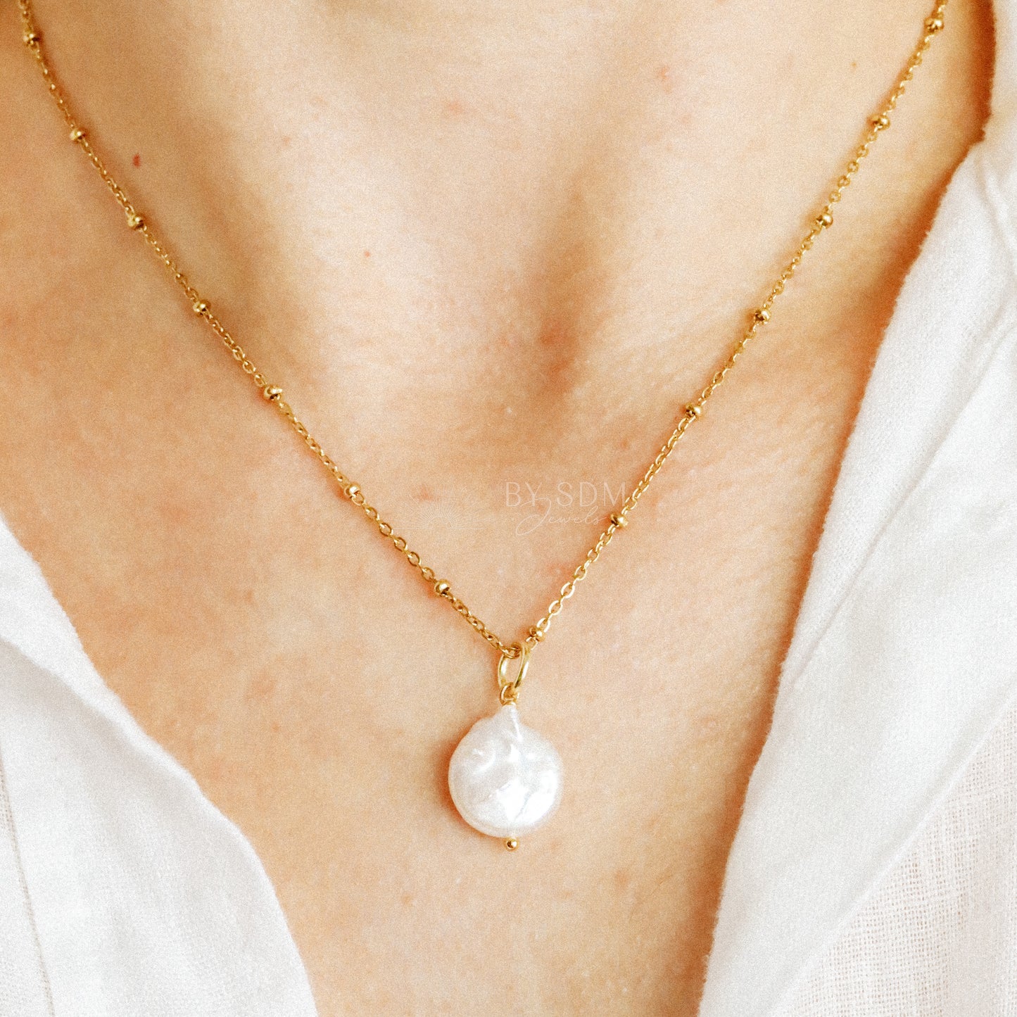 Coin Pearl Charm Necklace • Friendship Necklace • Delicate Layering Necklace • Natural Pearl Gift Idea for Women • BYSDMJEWELS