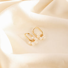 Load image into Gallery viewer, Pearl Hoops Earrings • Pearl Huggie Hoop Earrings • Pearl Jewelry • Oval Hoops • Bridesmaids Jewelry • Gift for Mom • BYSDMJEWELS
