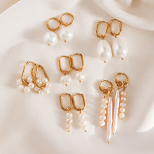 Load image into Gallery viewer, Pearl Hoops Earrings • Pearl Huggie Hoop Earrings • Pearl Jewelry • Oval Hoops • Bridesmaids Jewelry • Gift for Mom • BYSDMJEWELS
