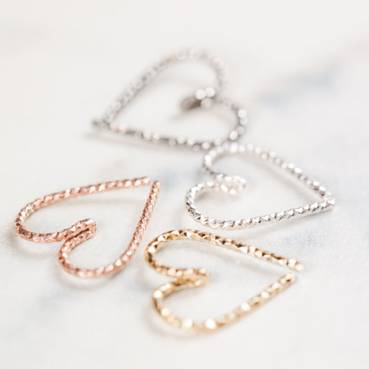 Helix Earring, Heart Cartilage Earring, Sterling Silver Helix Earring, Silver Open Heart Helix Hoop Earring, Diamond Cut Helix Heart Earring