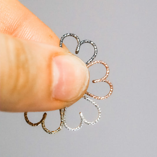 Helix Earring, Heart Cartilage Earring, Sterling Silver Helix Earring, Silver Open Heart Helix Hoop Earring, Diamond Cut Helix Heart Earring