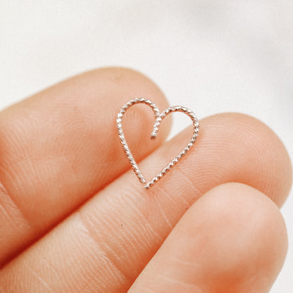 Helix Earring, Heart Cartilage Earring, Sterling Silver Helix Earring, Silver Open Heart Helix Hoop Earring, Diamond Cut Helix Heart Earring