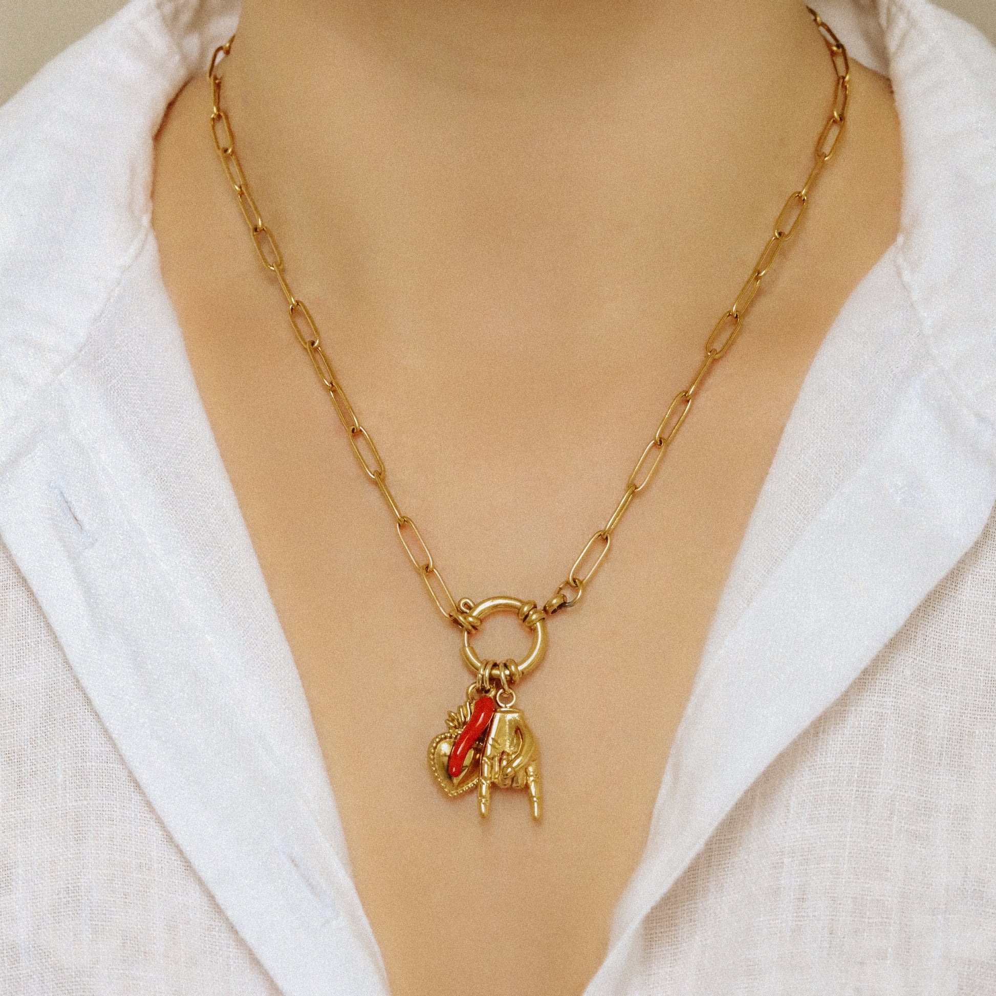 Italian Lucky Horn Necklace • Hand Gesture Horn • Italy Corno Cornicello Necklace • Flaming Sacred Heart Necklace • BYSDMJEWELS