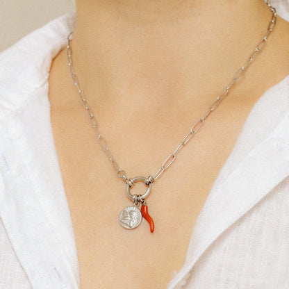 Thinking Angel and Italian Lucky Horn Charm Necklace