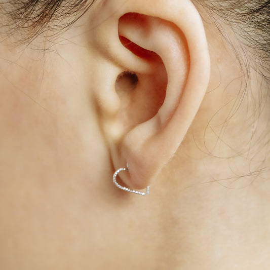 Helix Earring, Heart Cartilage Earring, Sterling Silver Helix Earring, Silver Open Heart Helix Hoop Earring, Diamond Cut Helix Heart Earring