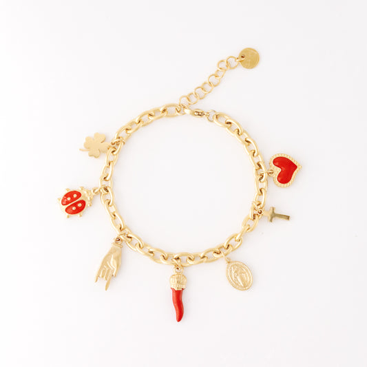 Italian Lucky Horn Charm Bracelet: Stainless Steel Good Luck Charms

