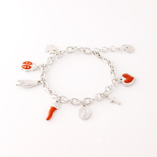 Italian Lucky Horn Charm Bracelet: Stainless Steel Good Luck Charms