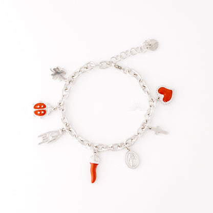 Italian Lucky Horn Bracelet • Hand Gestures Bracelet • Lucky Charm Bracelet • Cross, Heart, Madonna, Ladybug, Four-Leaf Clover • BYSDMJEWELS