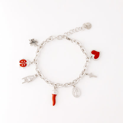 Italian Lucky Horn Charm Bracelet: Stainless Steel Good Luck Charms