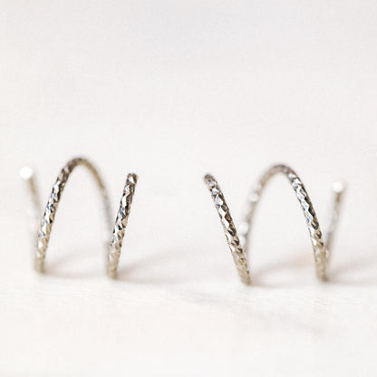 Double Hoop Earrings One Hole Spiral Earrings Black Diamond Cut Open Hoop Earrings Spiral Loop Earrings Threader Hoops Double Hoop Earrings