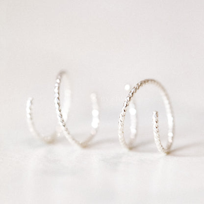 Huggie Hoop Earrings Tiny Spiral Earrings Small Hoop Earrings Hug Hoops Textured Open Hoop Earrings Diamond Cut Double Hole Earrings