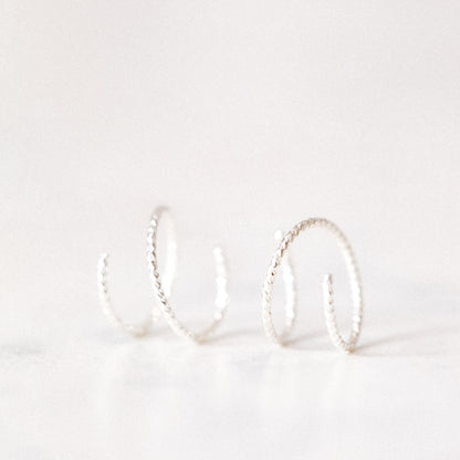 Huggie Hoop Earrings Tiny Spiral Earrings Small Hoop Earrings Hug Hoops Textured Open Hoop Earrings Diamond Cut Double Hole Earrings