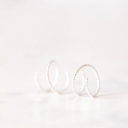 Huggie Hoop Earrings Tiny Spiral Earrings Small Hoop Earrings Hug Hoops Textured Open Hoop Earrings Diamond Cut Double Hole Earrings