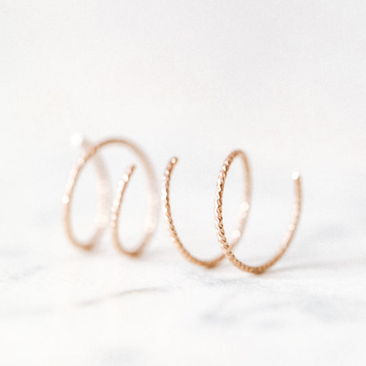 Tiny Double Hoop Earrings Minimal Spiral Earrings Tiny Twist Earrings Double Hoop Earrings Double Piercing Diamond Cut Hoop Earrings