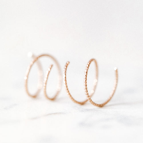 Tiny Double Hoop Earrings Minimal Spiral Earrings Tiny Twist Earrings Double Hoop Earrings Double Piercing Diamond Cut Hoop Earrings
