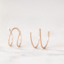 Load image into Gallery viewer, Tiny Double Hoop Earrings Minimal Spiral Earrings Tiny Twist Earrings Double Hoop Earrings Double Piercing Diamond Cut Hoop Earrings
