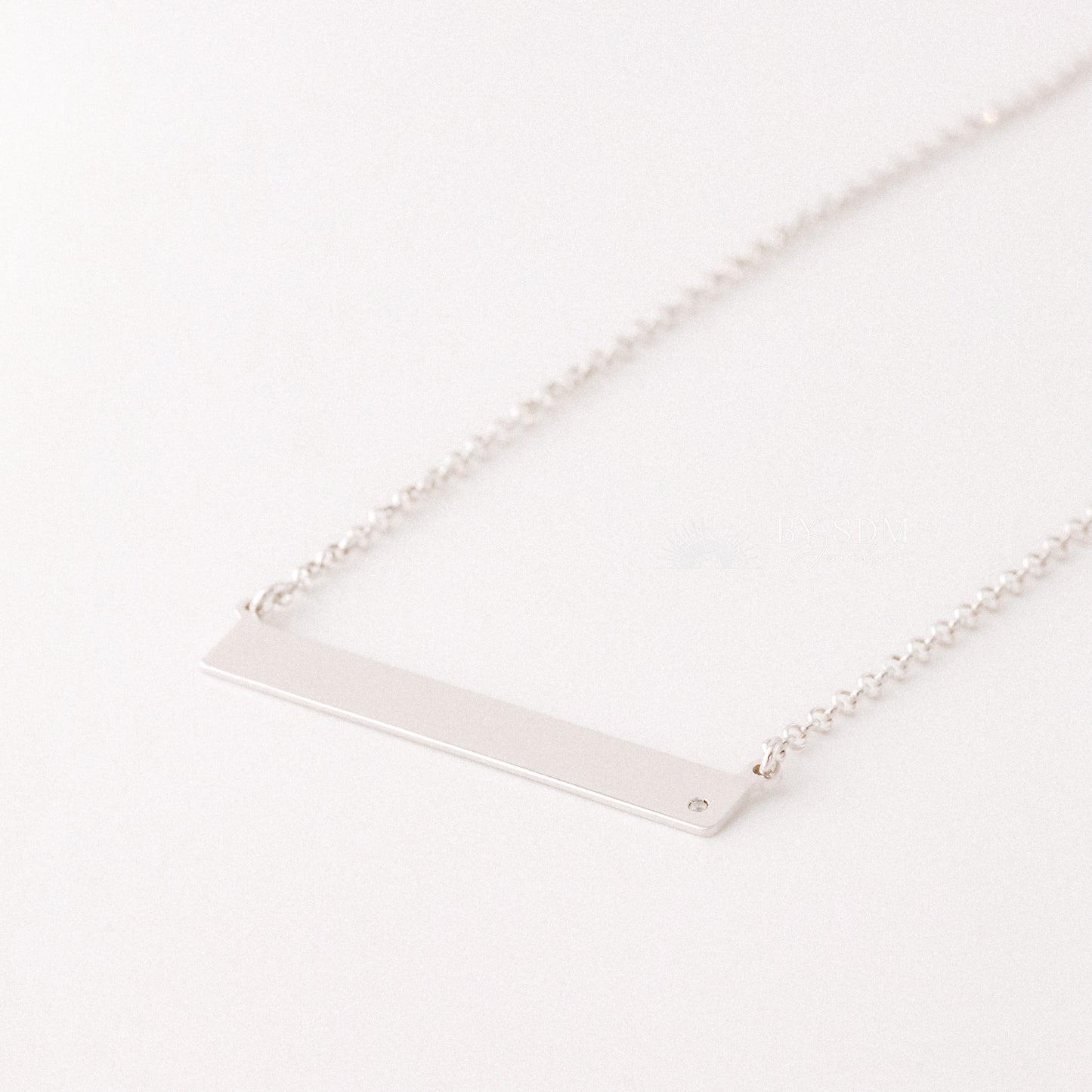Sterling Silver Bar Necklace with Diamond • BYSDMJEWELS