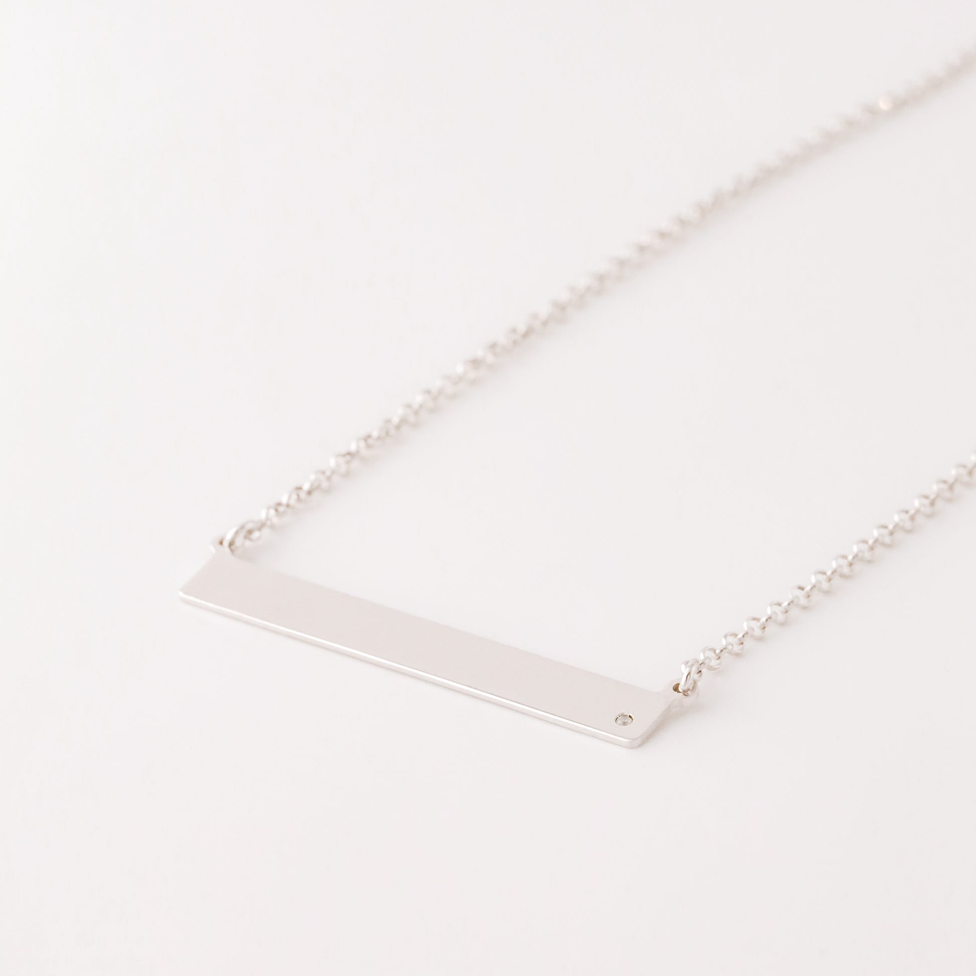 Sterling Silver Bar Necklace with Diamond • BYSDMJEWELS