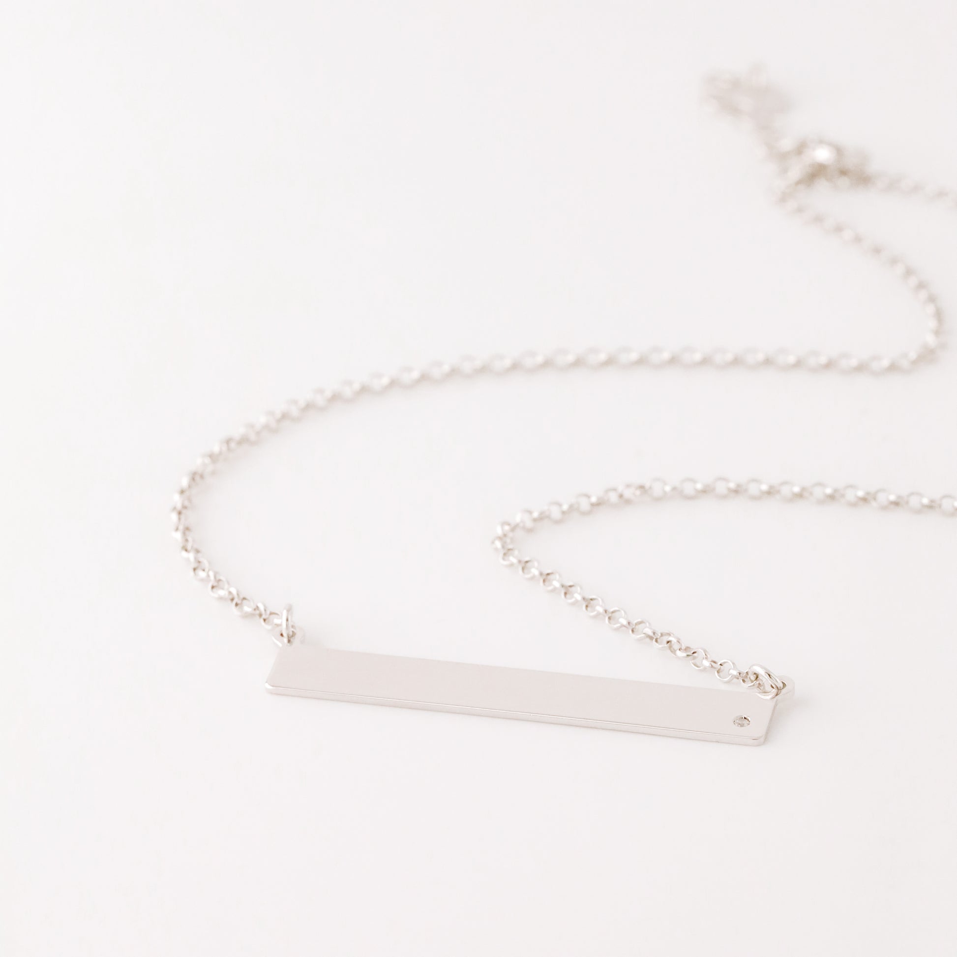 Sterling Silver Bar Necklace with Diamond • BYSDMJEWELS