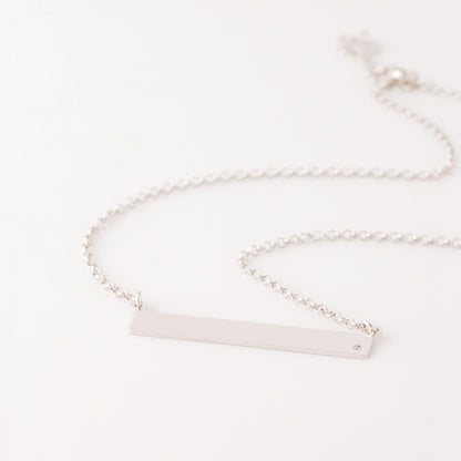 Sterling Silver Bar Necklace with Diamond • BYSDMJEWELS