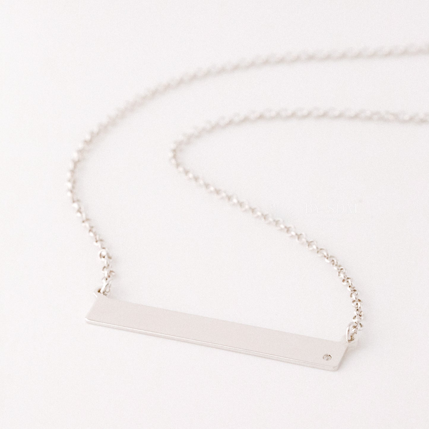Sterling Silver Bar Necklace with Diamond • BYSDMJEWELS