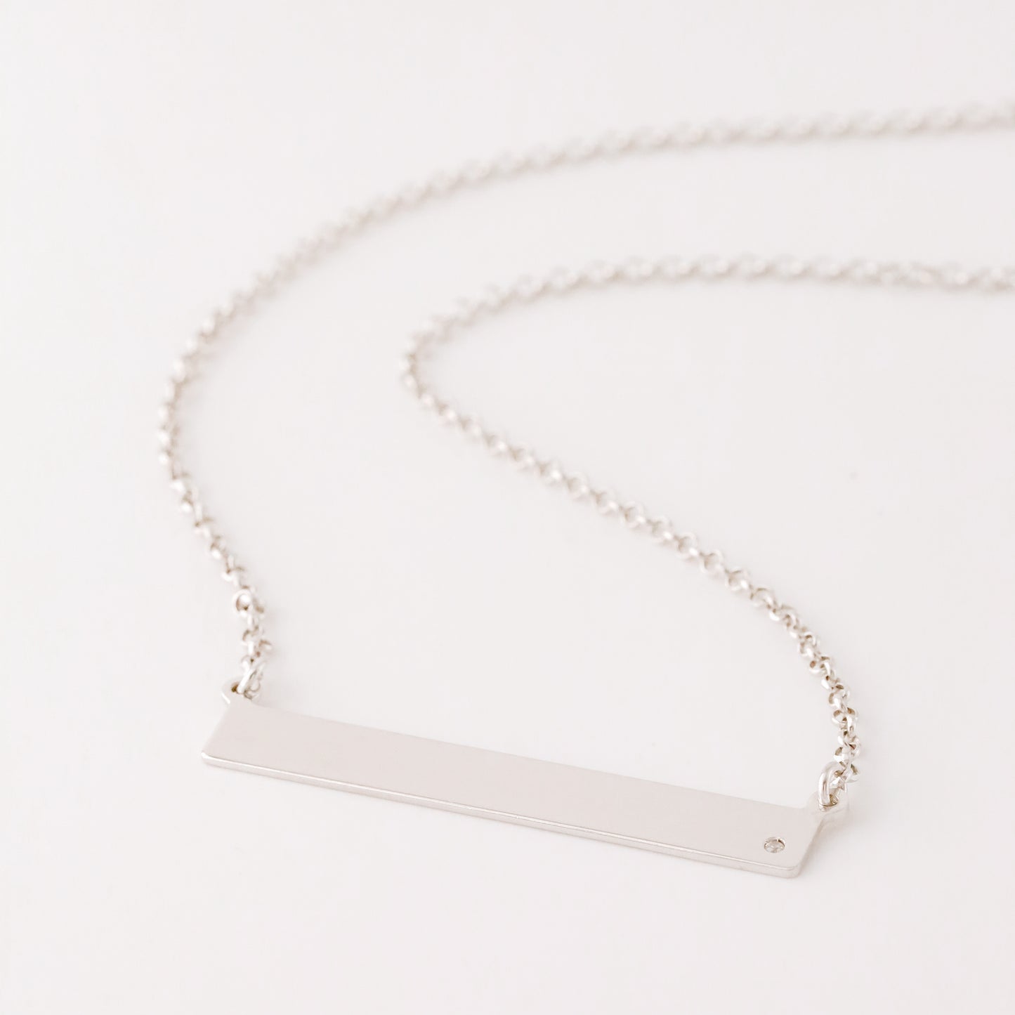 Sterling Silver Bar Necklace with Diamond • BYSDMJEWELS