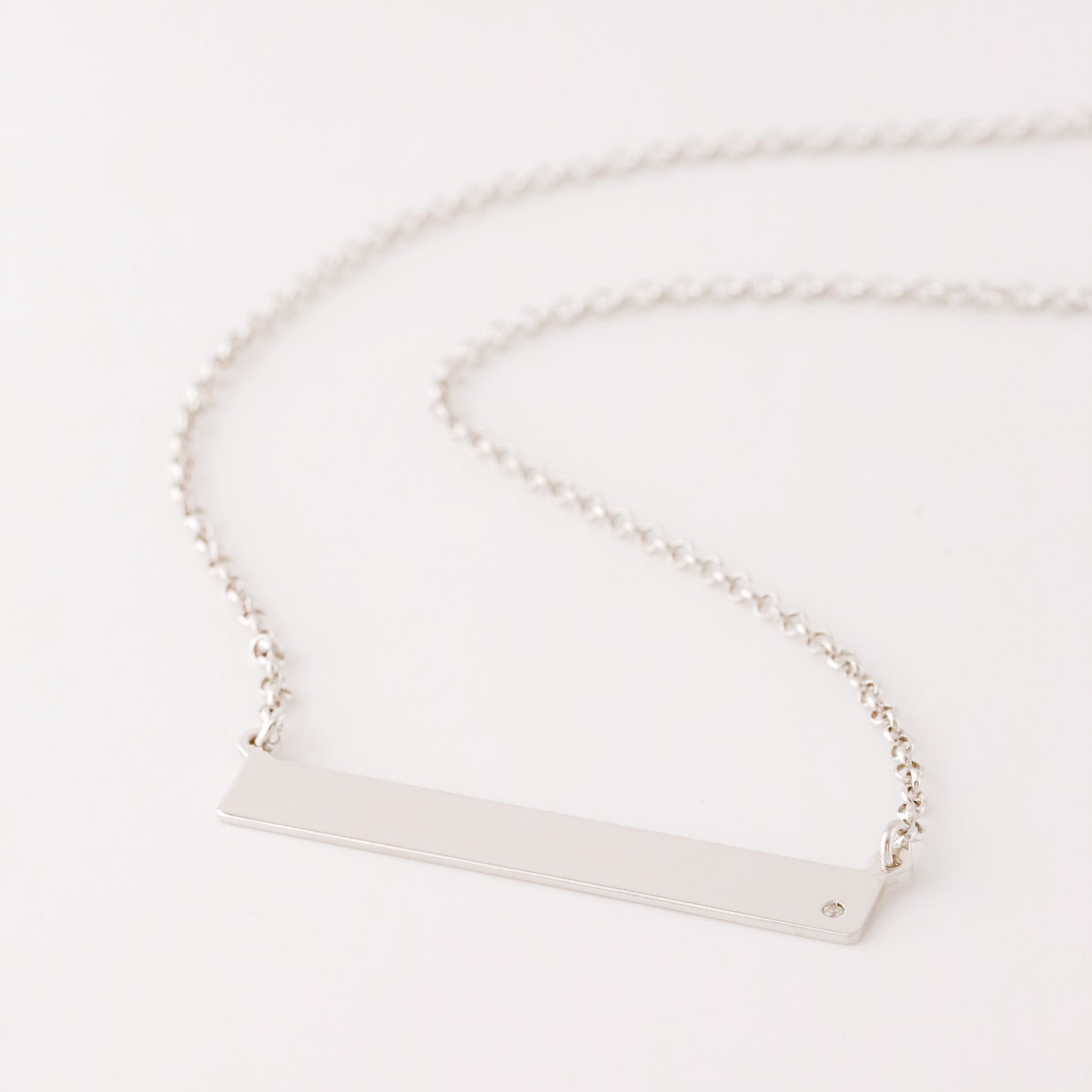 Sterling Silver Bar Necklace with Diamond • BYSDMJEWELS