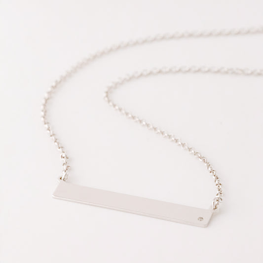 Sterling Silver Bar Necklace with Diamond • BYSDMJEWELS