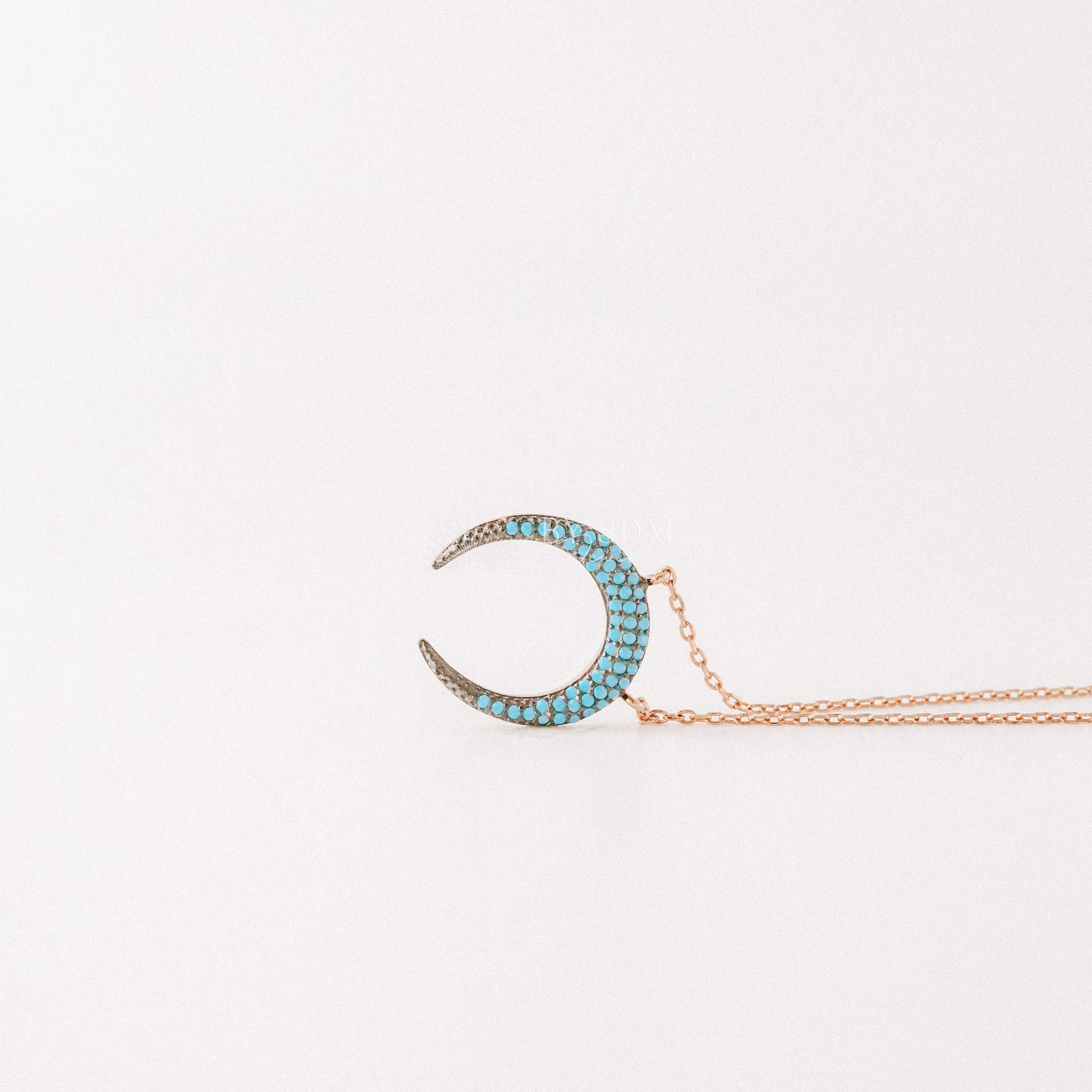 Horn Necklace • Double Horn Necklace • Turquoise Zircon • Rose Gold • BYSDMJEWELS