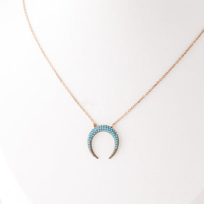 Horn Necklace • Double Horn Necklace • Turquoise Zircon • Rose Gold • BYSDMJEWELS