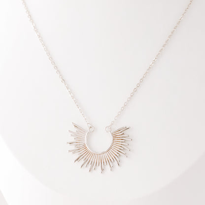 Sun Necklace Dainty Spike Necklace Sunburst Gold Necklace Minimalist Celestial Jewelry Semicircle Sun Pendant Gift For Her