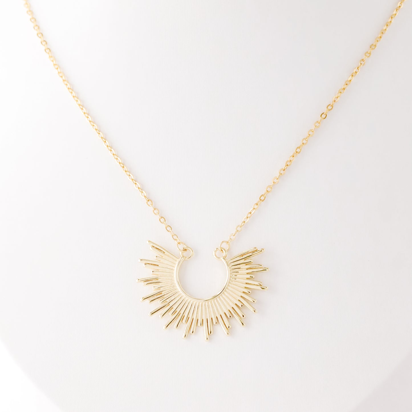 Sun Necklace Dainty Spike Necklace Sunburst Gold Necklace Minimalist Celestial Jewelry Semicircle Sun Pendant Gift For Her