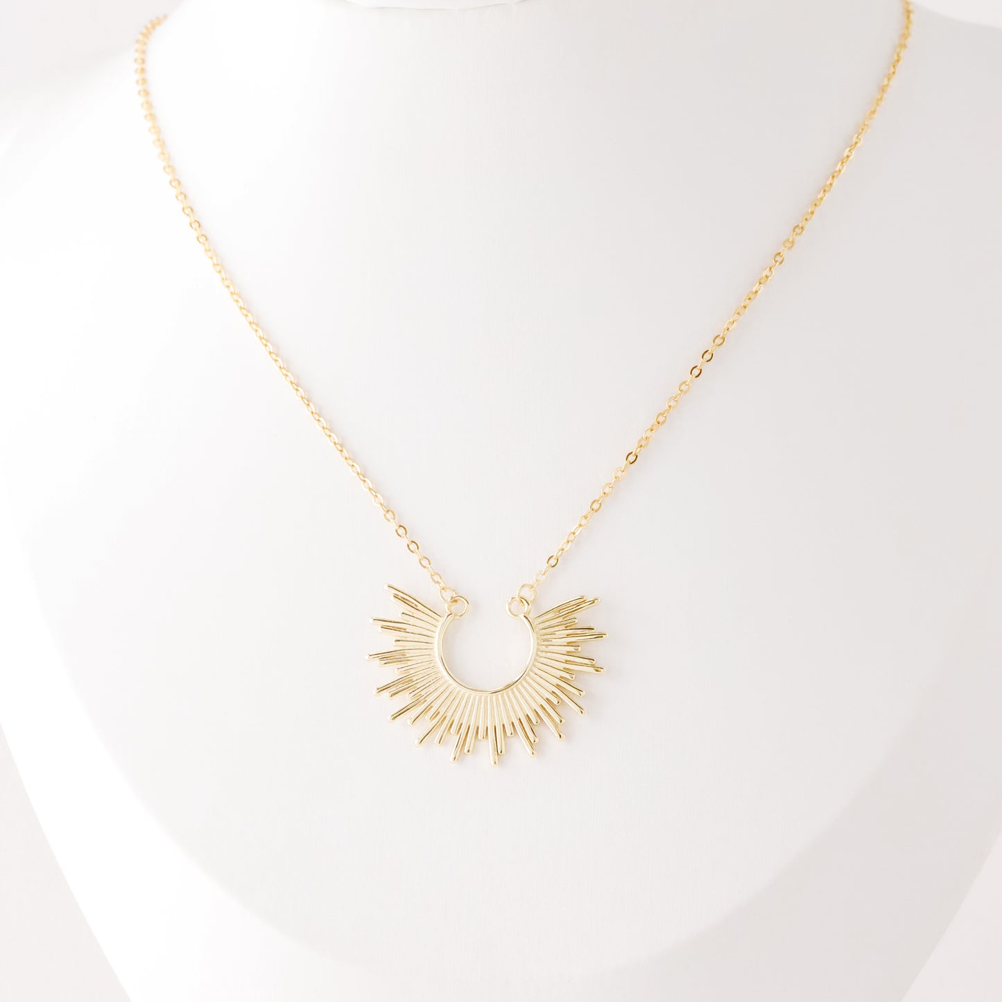 Sun Necklace Dainty Spike Necklace Sunburst Gold Necklace Minimalist Celestial Jewelry Semicircle Sun Pendant Gift For Her