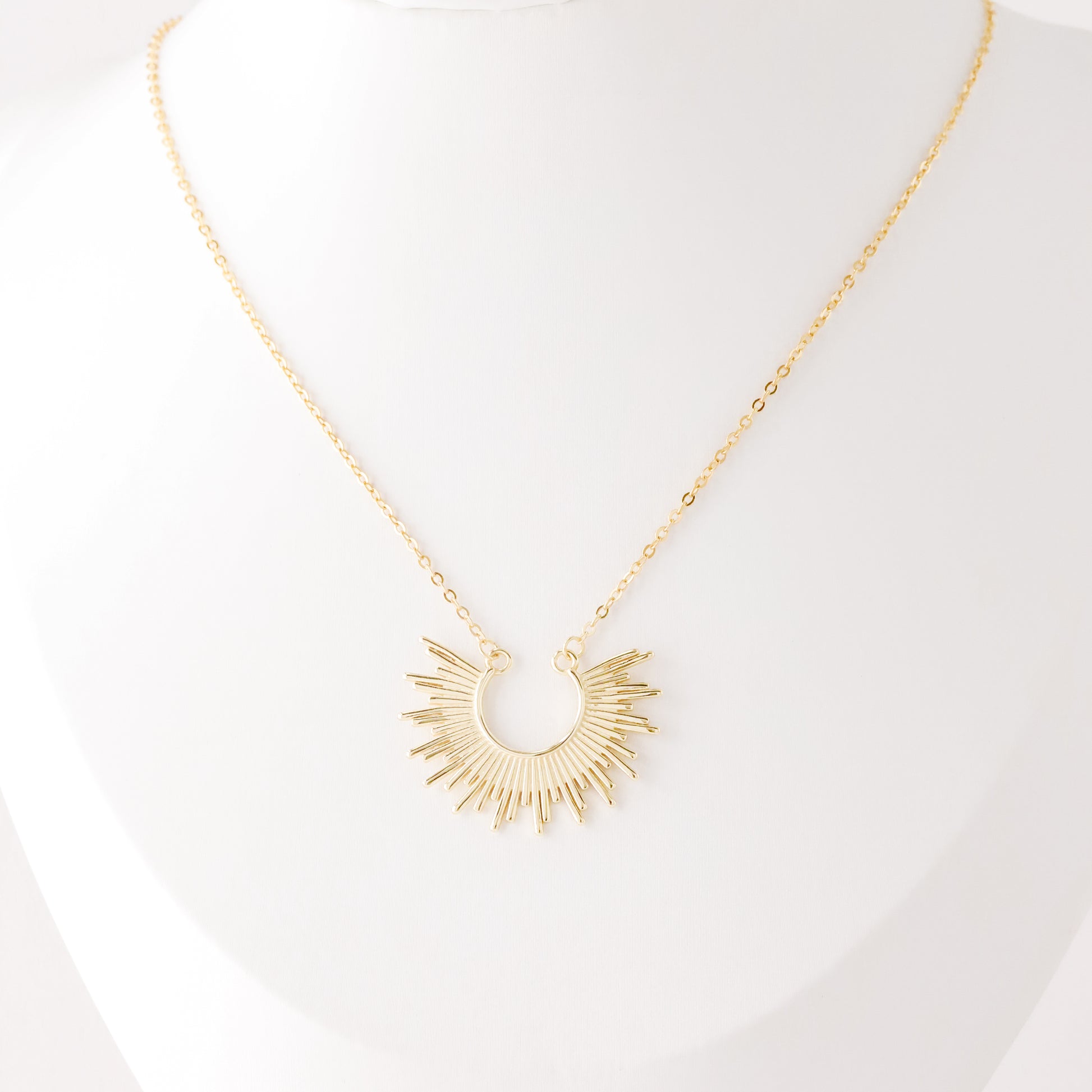 Sun Necklace Dainty Spike Necklace Sunburst Gold Necklace Minimalist Celestial Jewelry Semicircle Sun Pendant Gift For Her