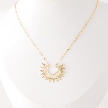 Sun Necklace Dainty Spike Necklace Sunburst Gold Necklace Minimalist Celestial Jewelry Semicircle Sun Pendant Gift For Her