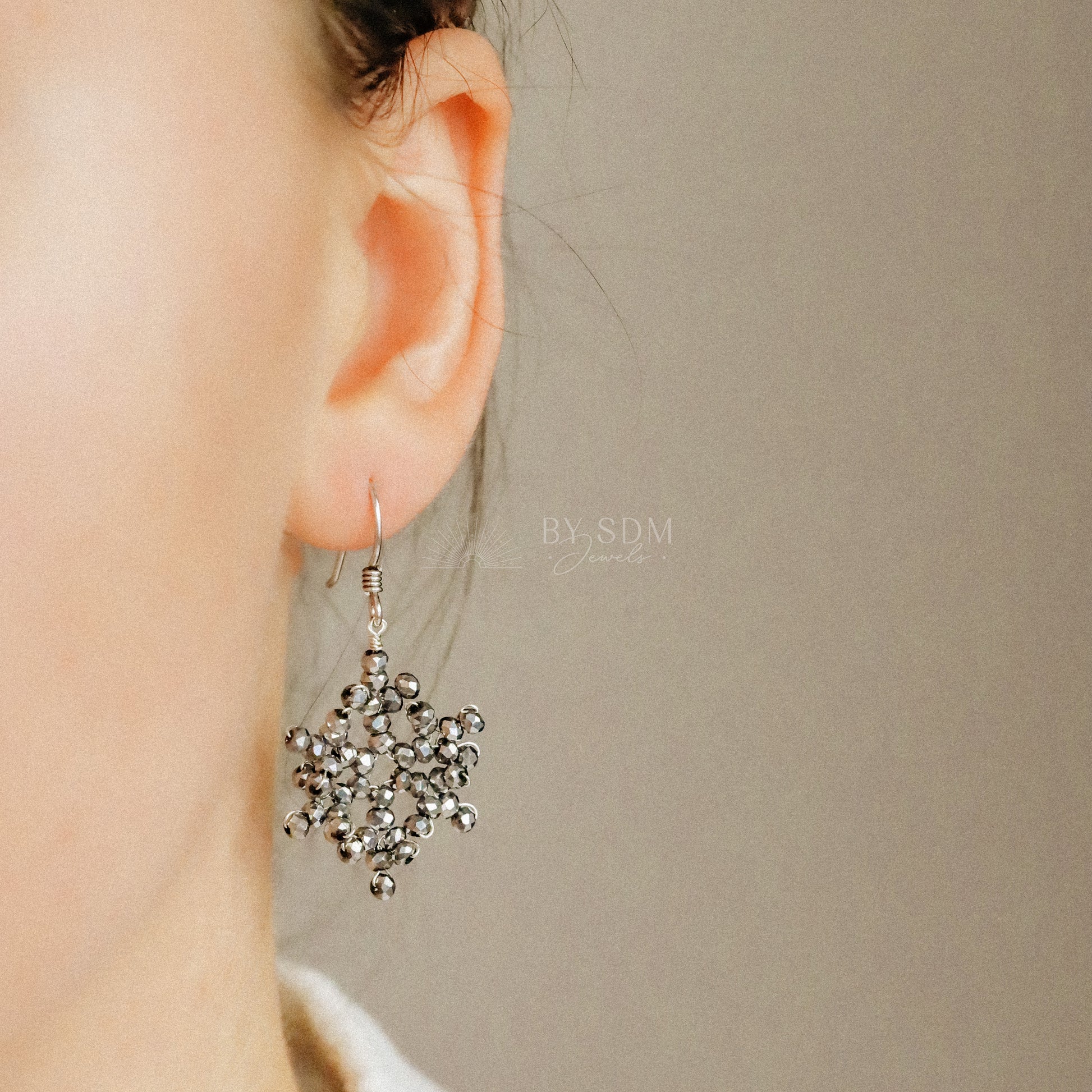 Snowflake Dangle Earrings • Snow Flake Earrings • Beaded Snowflake Earrings • Sterling Silver 925 • BYSDMJEWELS