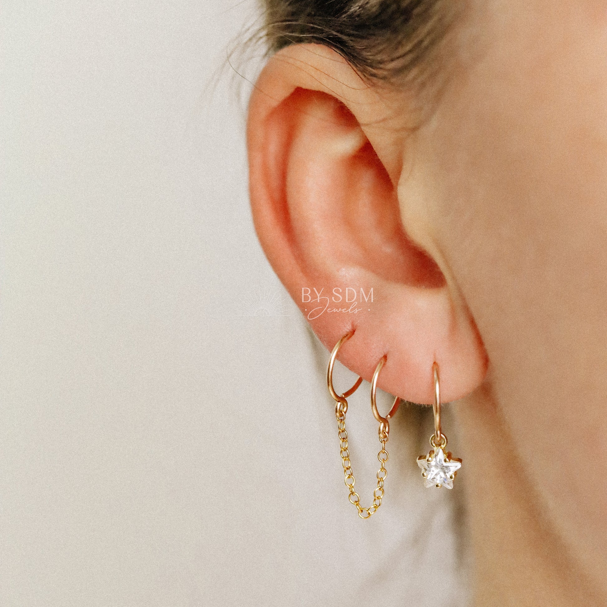 20G & 8mm Star Cartilage Hoop Earring • Diamond Star Helix Hoops • Tragus Hoops • Tiny Hoop Earrings • Gold • Silver • BYSDMJEWELS