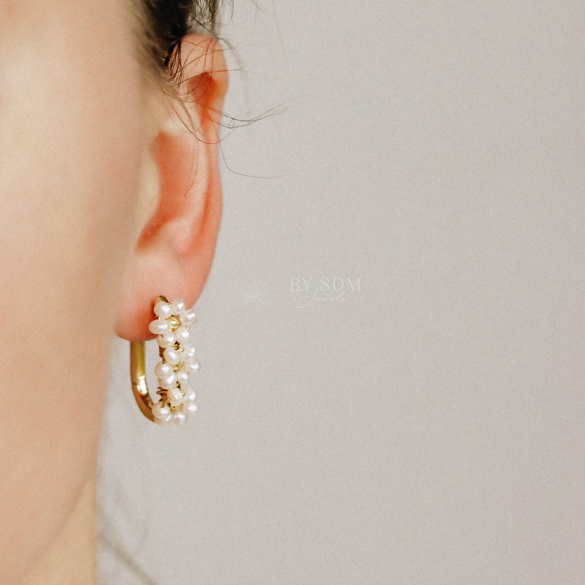 Oval Hoop Earrings with Real Pearl Flowers • Sterling Silver 925 • BYSDMJEWELS