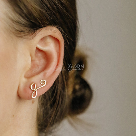 GIFT FOR HER • Dainty Initial Ear Climber Earrings in Sterling Silver, Gold & Rose Gold Filled • Custom Letter Earrings Alphabet Ear Climber