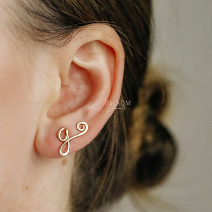 GIFT FOR HER • Dainty Initial Ear Climber Earrings in Sterling Silver, Gold & Rose Gold Filled • Custom Letter Earrings Alphabet Ear Climber