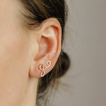 GIFT FOR HER • Dainty Initial Ear Climber Earrings in Sterling Silver, Gold & Rose Gold Filled • Custom Letter Earrings Alphabet Ear Climber